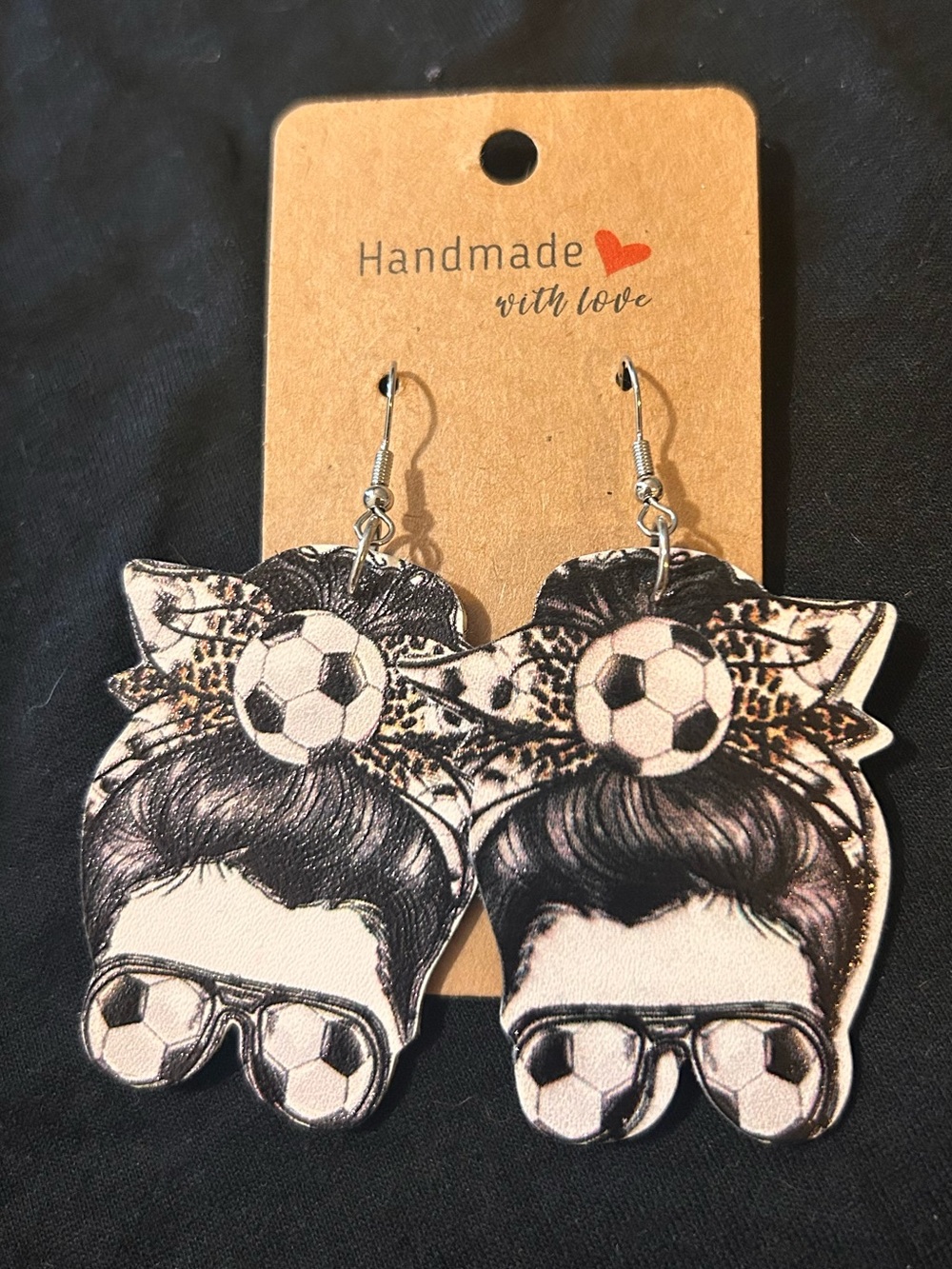 Handmade Soccer Girl Black & White Kids Earrings